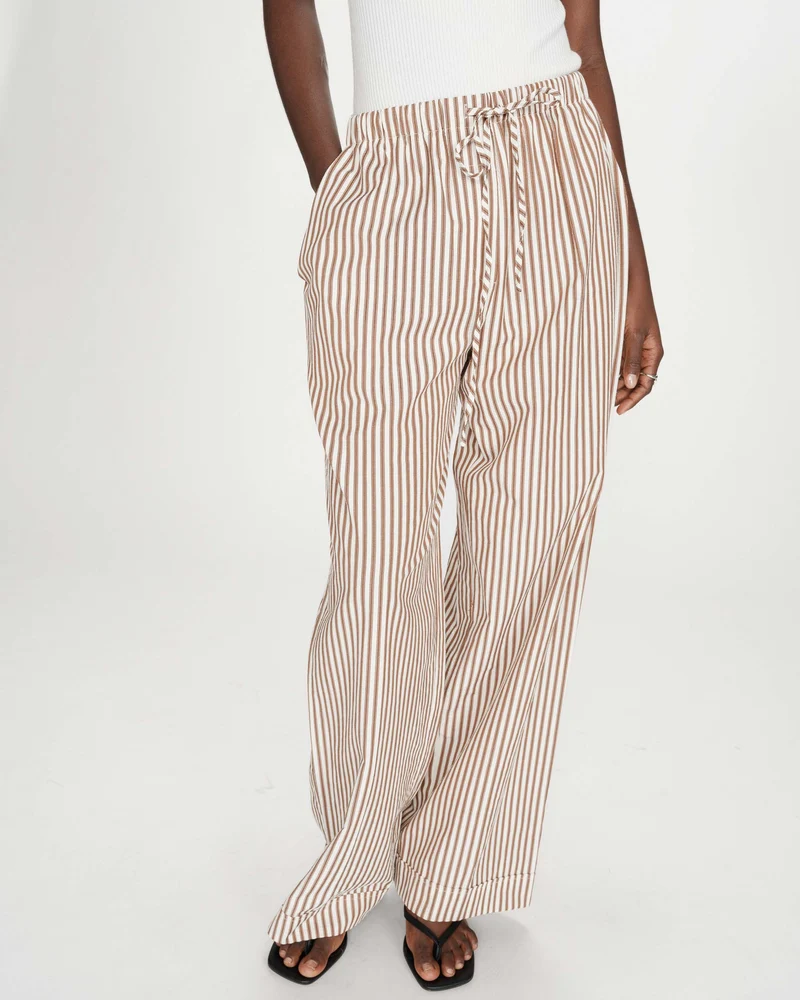 Pantalon à rayures large taille réglable à cordon mocha Volute