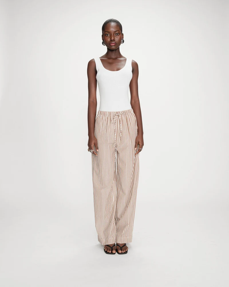 Pantalon à rayures large taille réglable à cordon mocha Volute