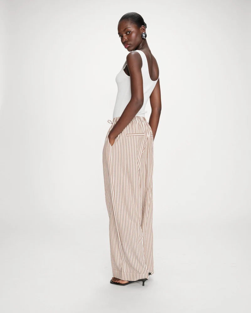 Pantalon à rayures large taille réglable à cordon mocha Volute