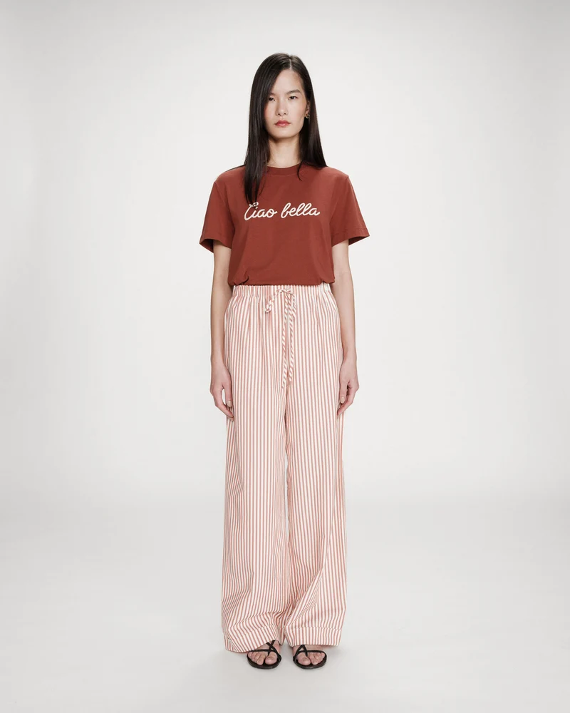 Pantalon à rayures large taille réglable à cordon corail Volute