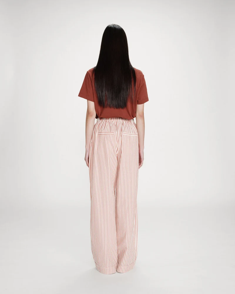 Pantalon à rayures large taille réglable à cordon corail Volute
