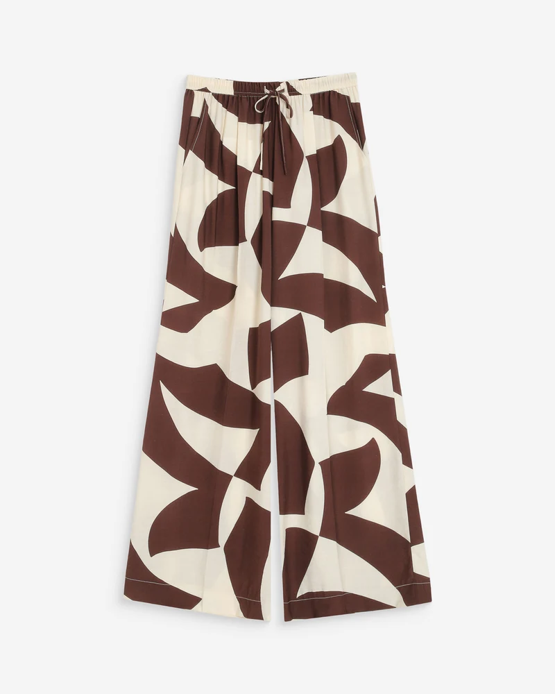 Pantalon large taille ajustable motif graphique chocolat Veni