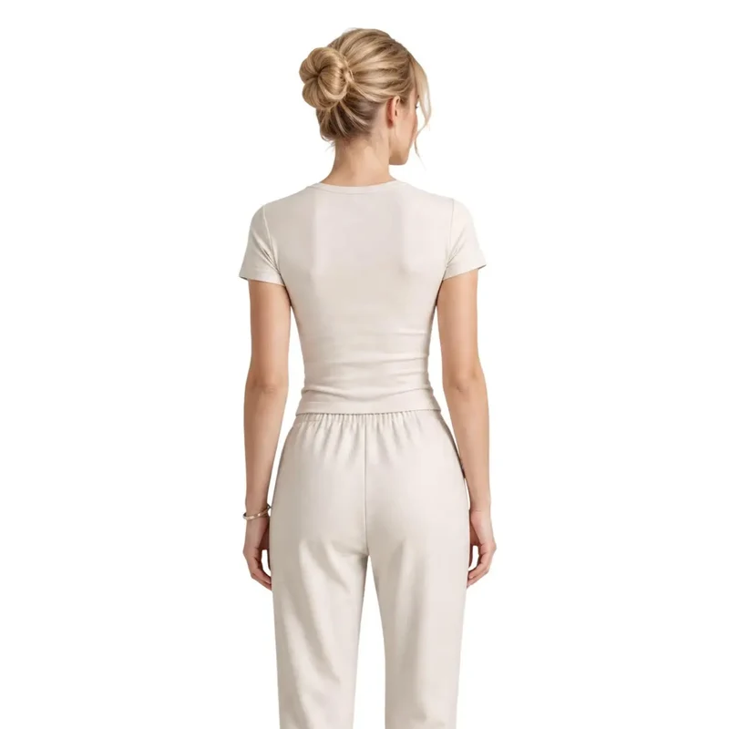 T-shirt court en coton beige pour femmes Armani Exchange