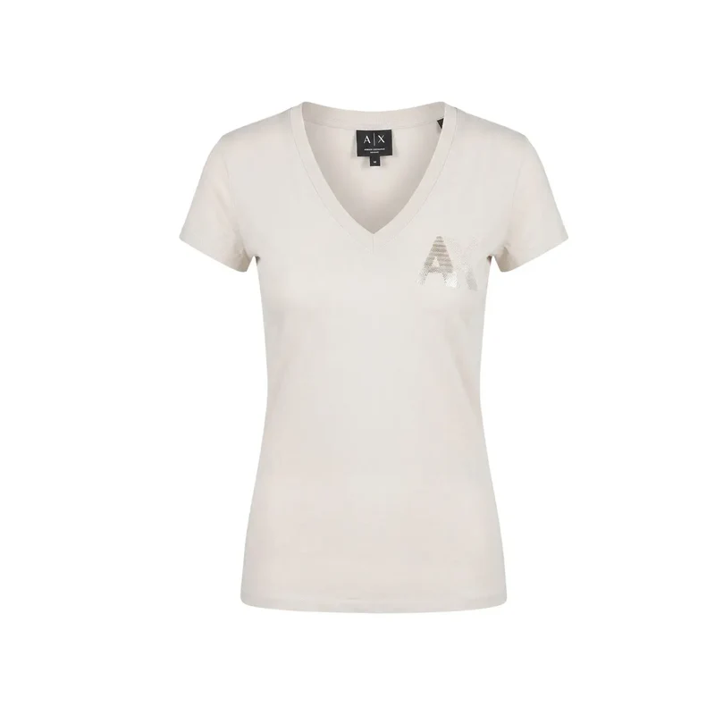 T-shirt court en coton beige pour femmes Armani Exchange