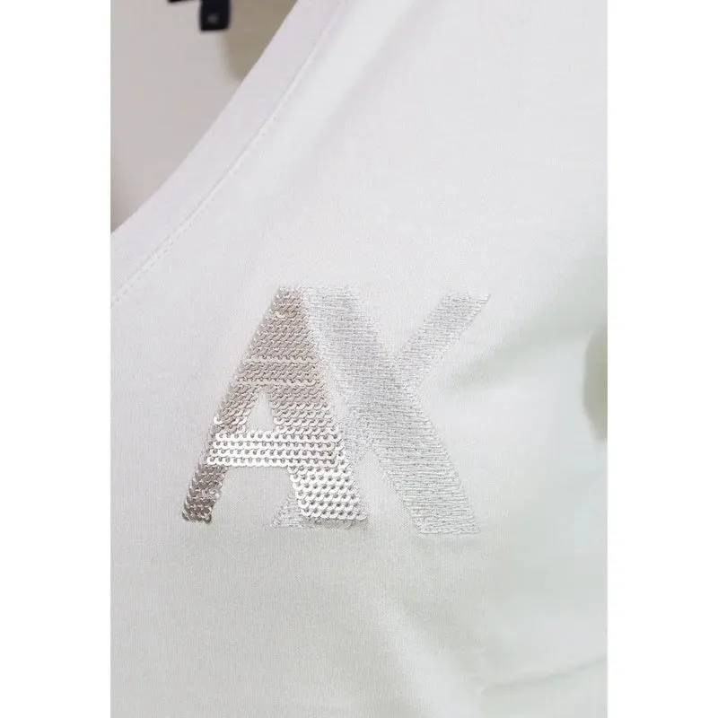 T-shirt court en coton beige pour femmes Armani Exchange