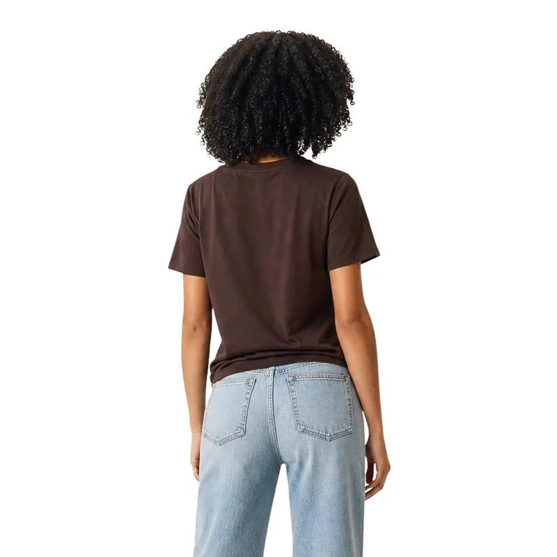 T-shirt en coton à manches courtes pour femmes, col rond, brun