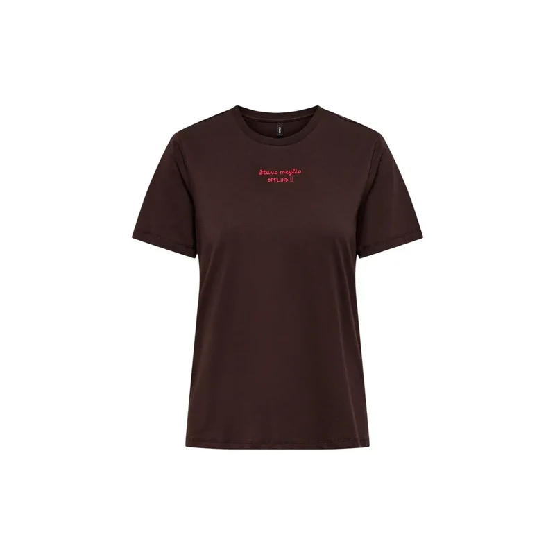T-shirt en coton à manches courtes pour femmes, col rond, brun