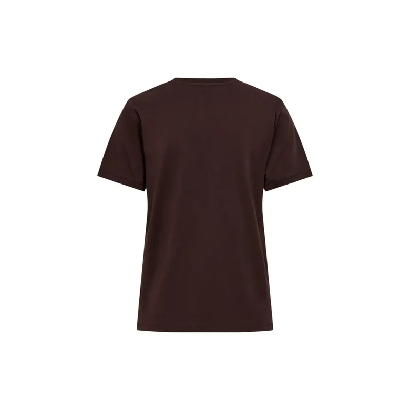T-shirt en coton à manches courtes pour femmes, col rond, brun