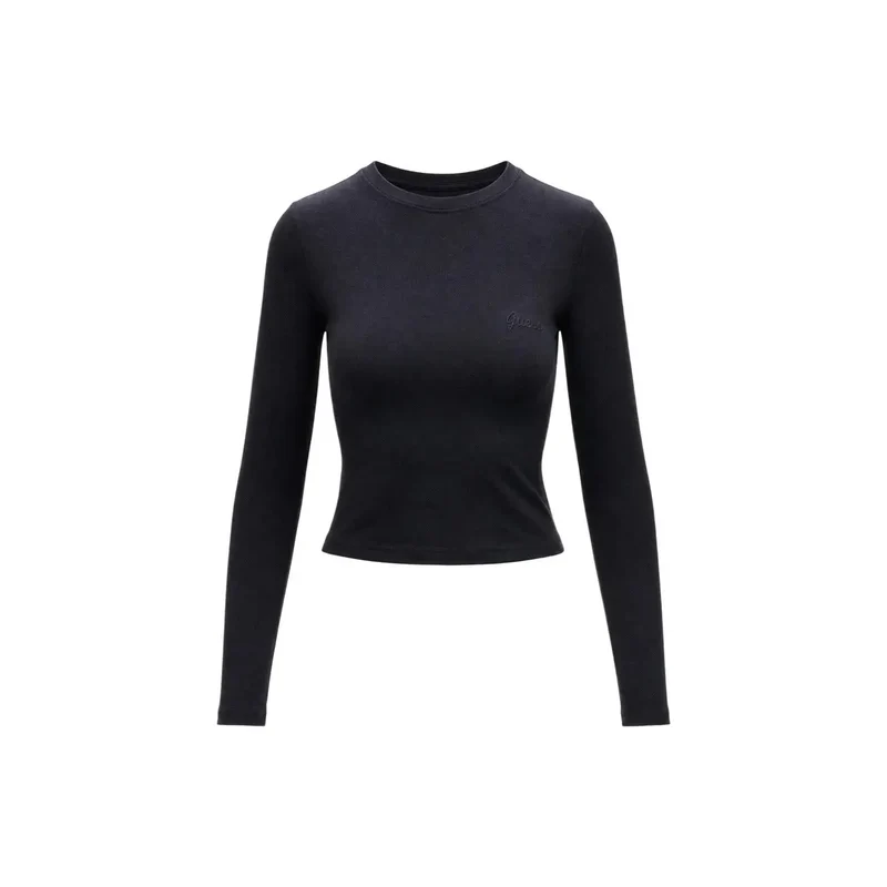 Devinez le haut à manches longues en viscose noire pour femmes Guess Active