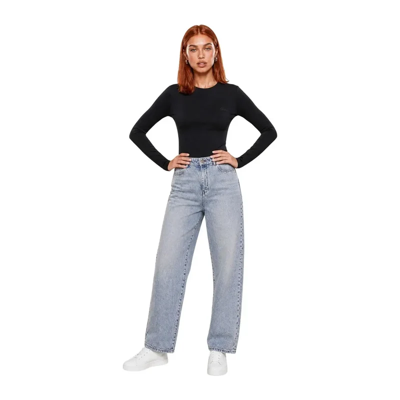 Devinez le haut à manches longues en viscose noire pour femmes Guess Active