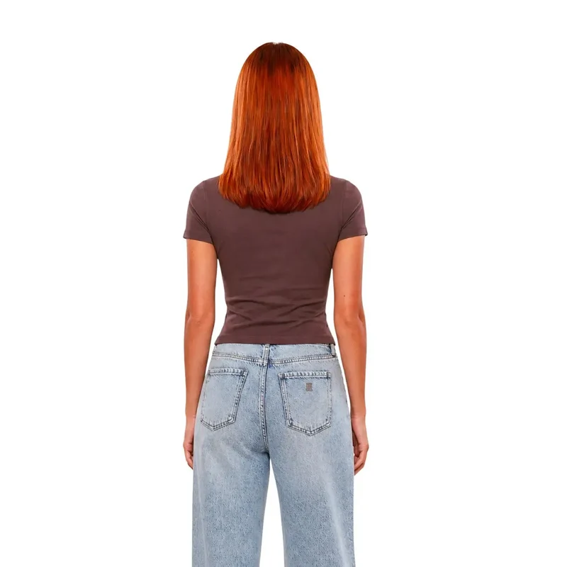 Guess Active, t-shirt classique court en viscose brune à col rond