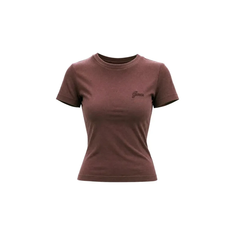 Guess Active, t-shirt classique court en viscose brune à col rond