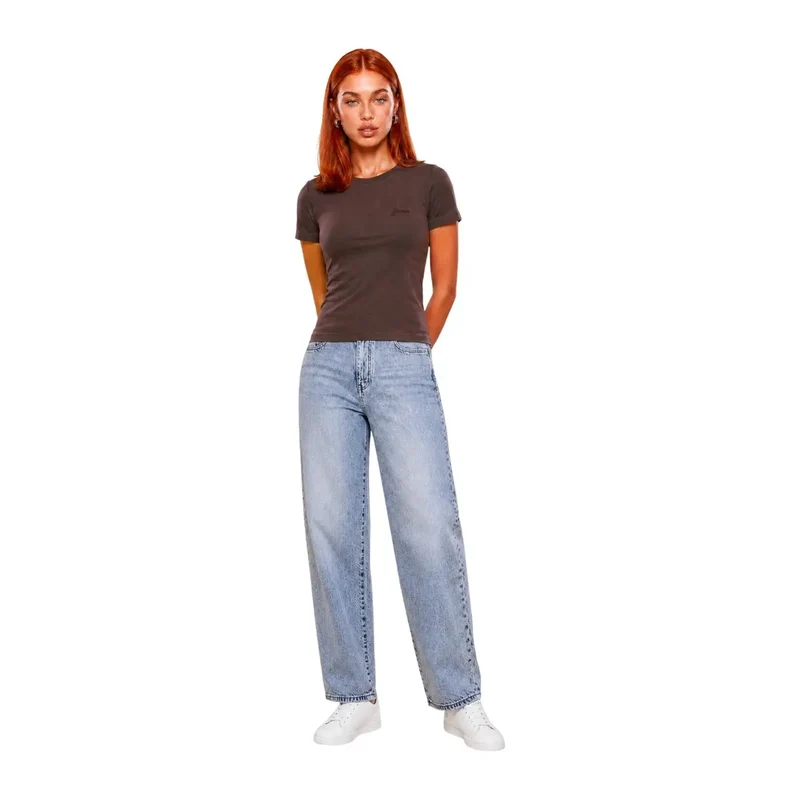 Guess Active, t-shirt classique court en viscose brune à col rond