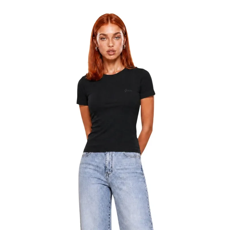 Guess Active, t-shirt classique court en viscose brune à col rond