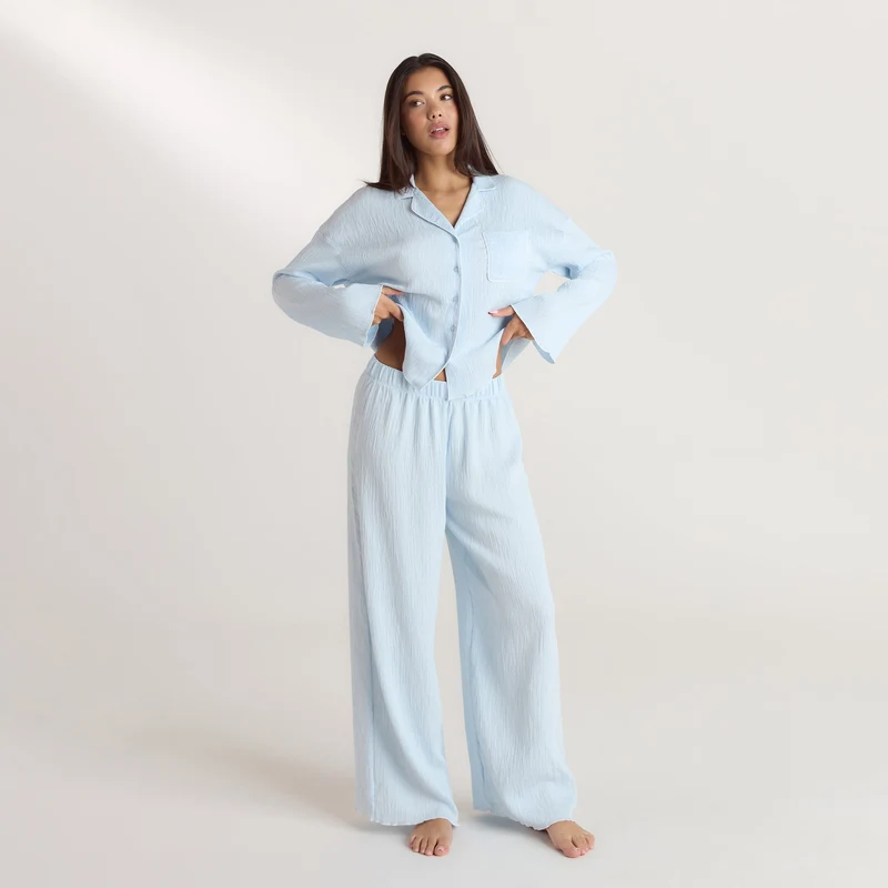 Chemise de Pyjama Crinkle - Bleu