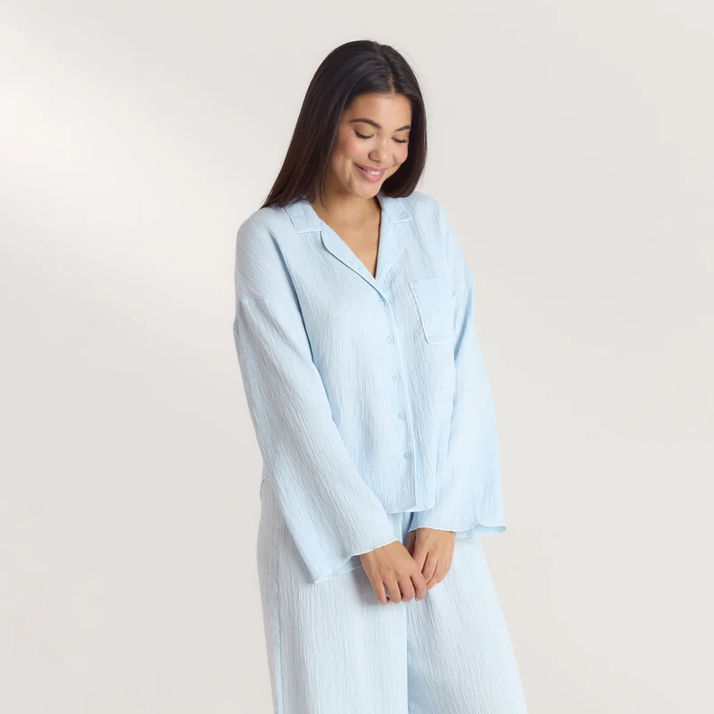 Chemise de Pyjama Crinkle - Bleu