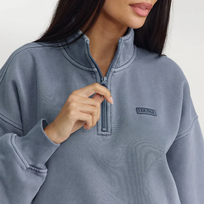 Pull avec Quart de Zip - Bleu Délavé