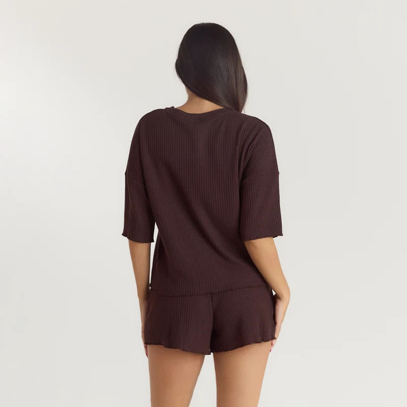 Haut de Pyjama Soft Waffle - Chocolat Noir