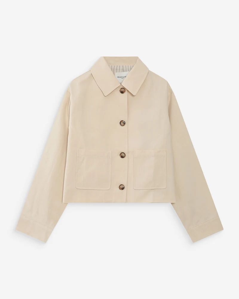 Veste courte en coton boutonnée à poches ecru Veronica