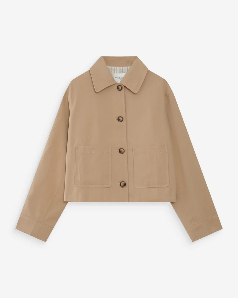 Veste courte en coton boutonnée à poches sable Veronica