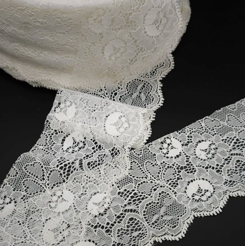 Galon de dentelle florale extensible | Blanc | 70 mm - 2 3/4"