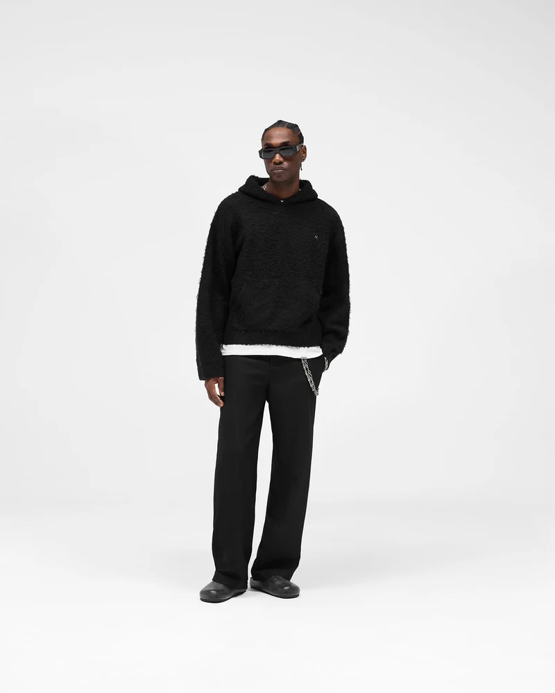 Textured Borg Hoodie - Jet Black