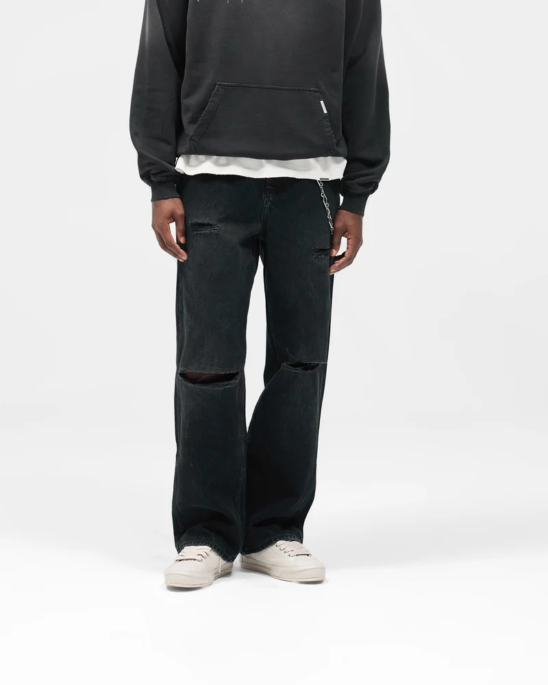 R3 Distressed Baggy Denim - Petrol