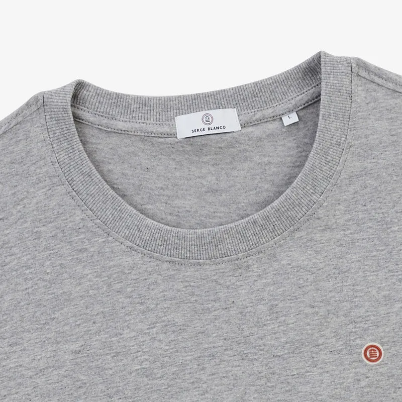 T-shirt col rond imprimé dos piments en coton gris chiné
