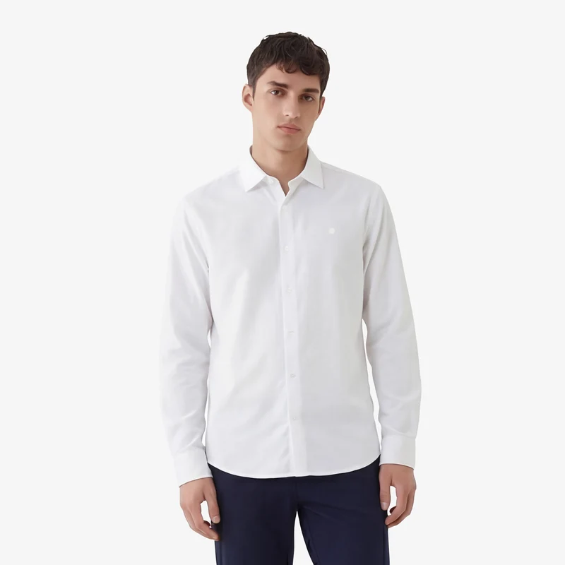 Chemise manches longues coton stretch blanche