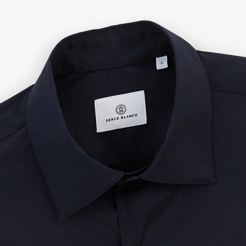 Chemise manches longues coton stretch bleu marine