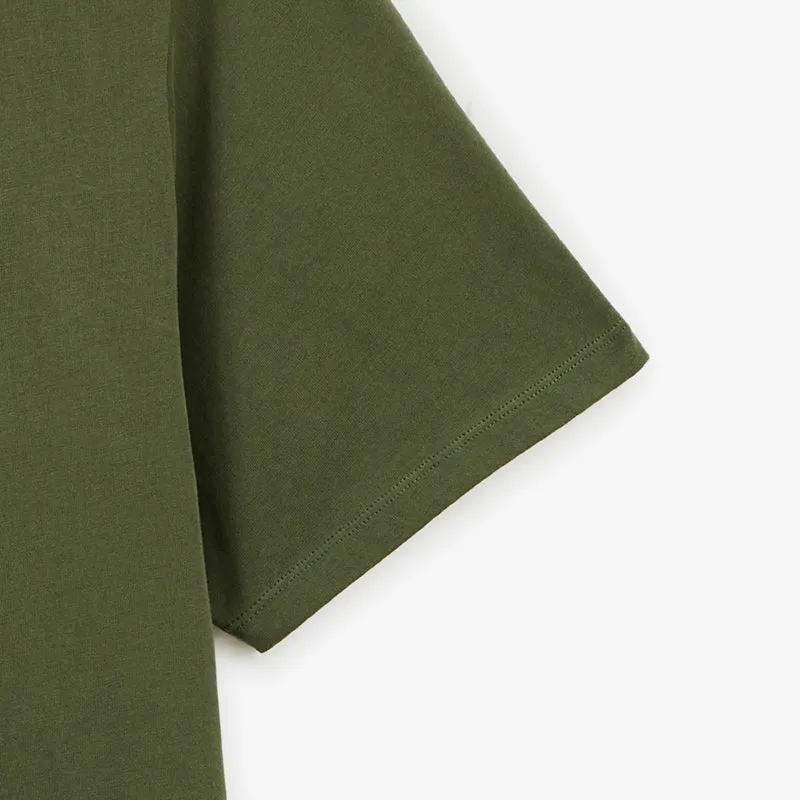 T-shirt col rond en coton imprimé poitrine vert militaire