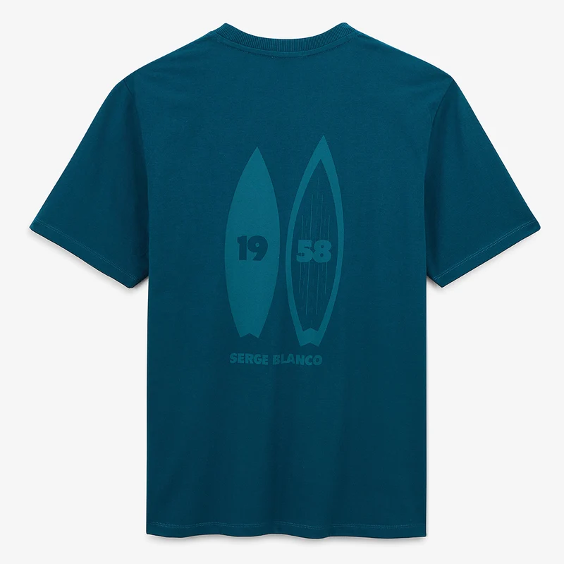 T-shirt col rond en coton imprimé dos surf bleu opale