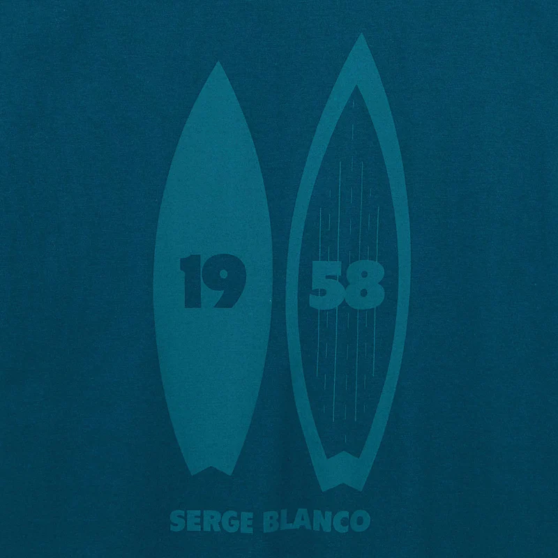 T-shirt col rond en coton imprimé dos surf bleu opale