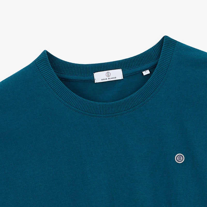 T-shirt col rond en coton imprimé dos surf bleu opale