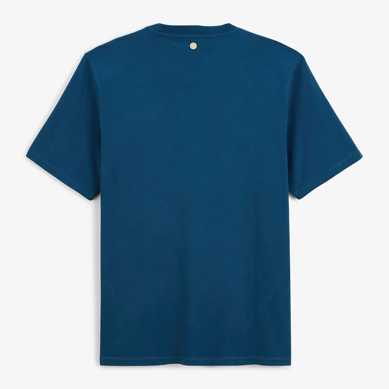 T-shirt col rond en coton imprimé poitrine bleu opale