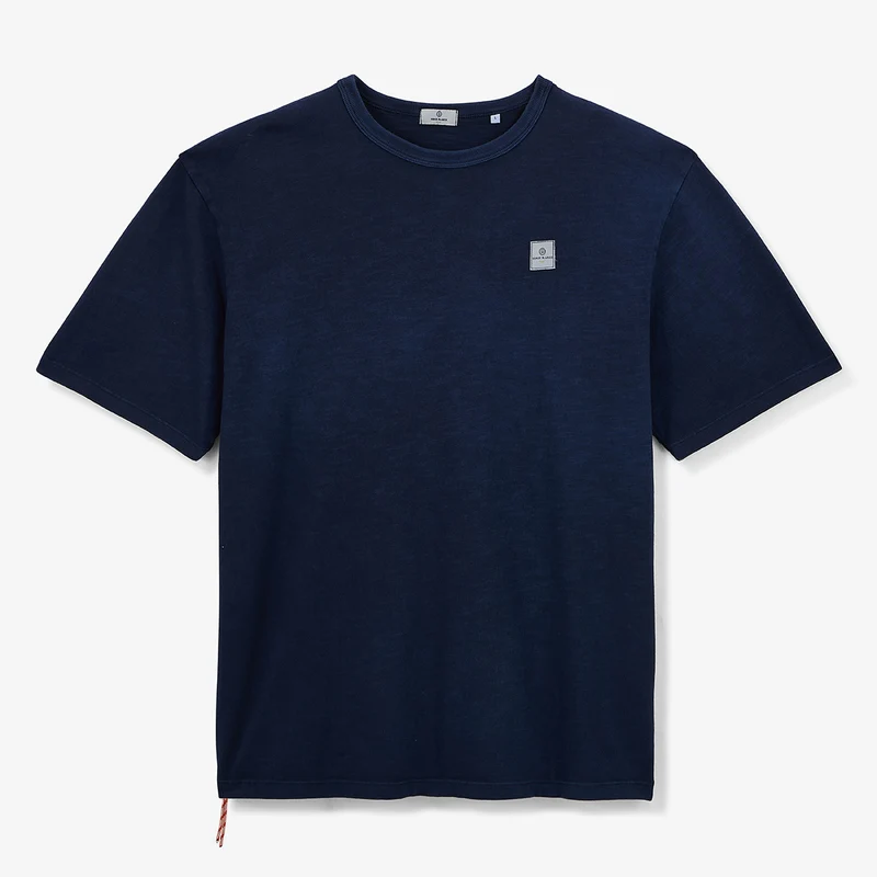 T-shirt col rond en jersey de coton slub pigment dye bleu marine