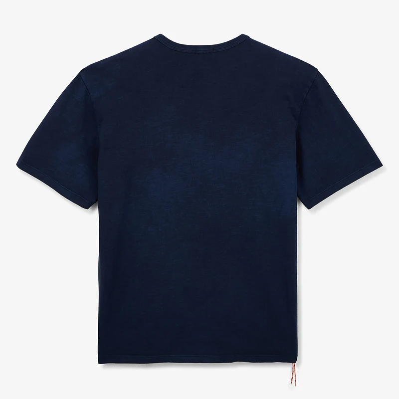 T-shirt col rond en jersey de coton slub pigment dye bleu marine