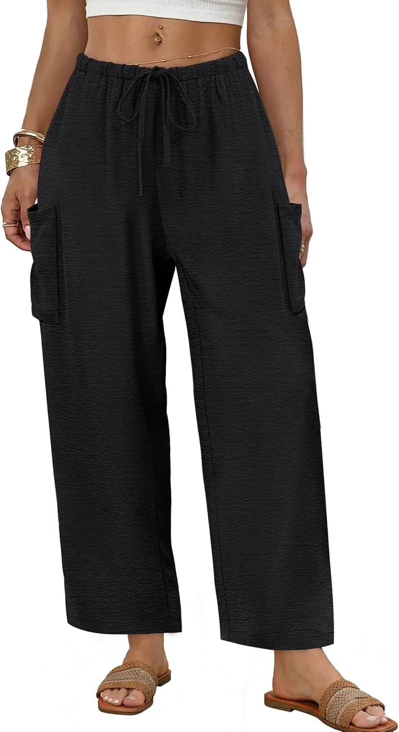 Maja Pantalon Femme – Palazzo Large Fluide Taille Élastique & Poches Été