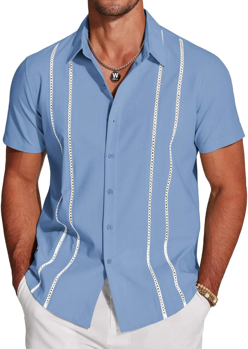 Henry Chemise Guayabera Homme – Chemise Cubaine Été, Broderie & Style Chic