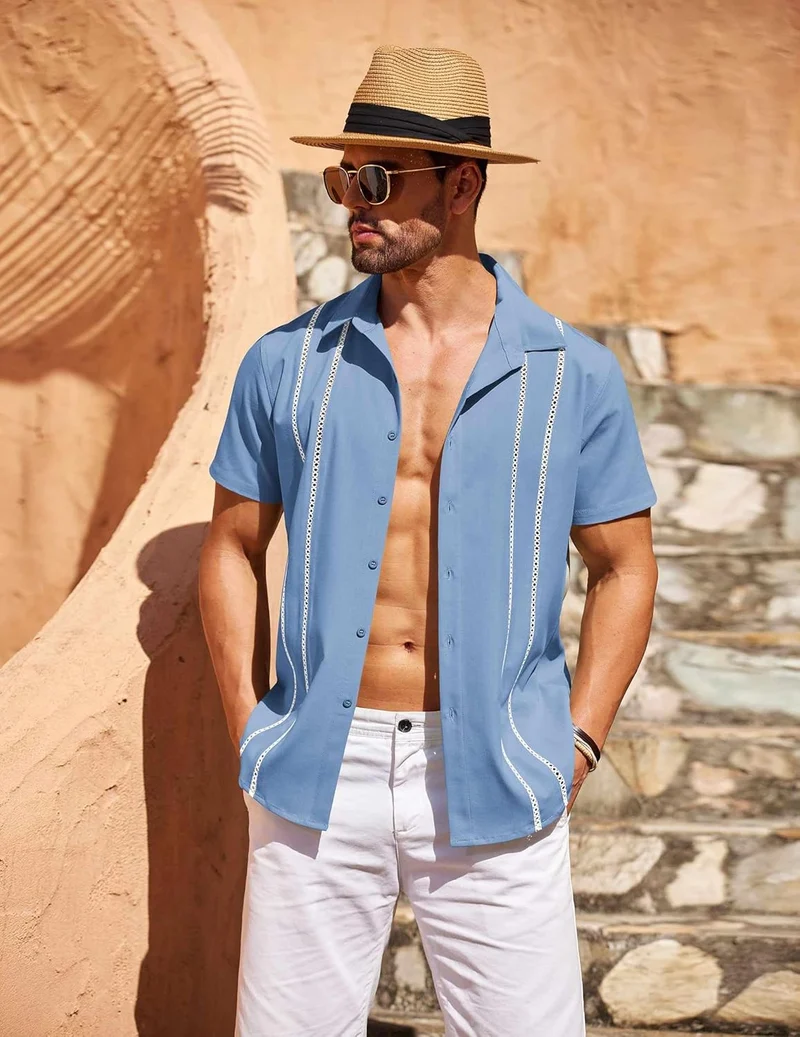 Henry Chemise Guayabera Homme – Chemise Cubaine Été, Broderie & Style Chic