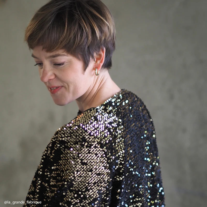 Tissu Velours Brodé, Paillettes - Réversible, Tina