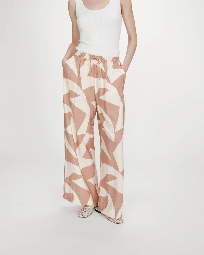 Pantalon large taille ajustable motif graphique mocha Veni