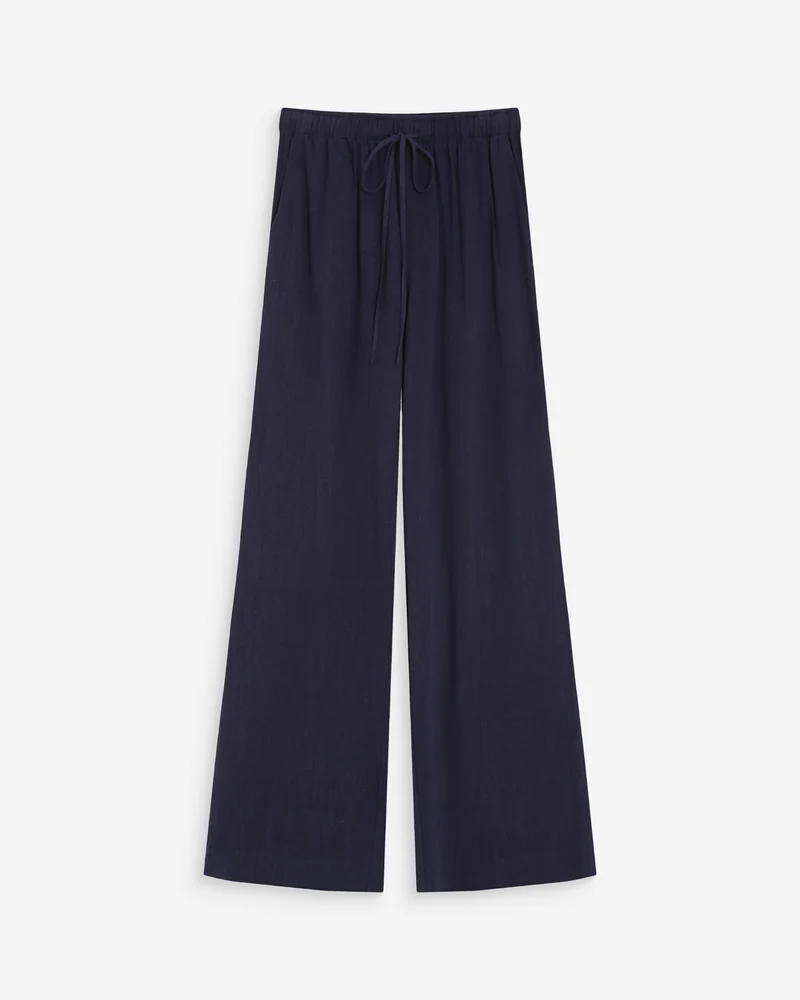 Pantalon large en lin taille haute marine Raven