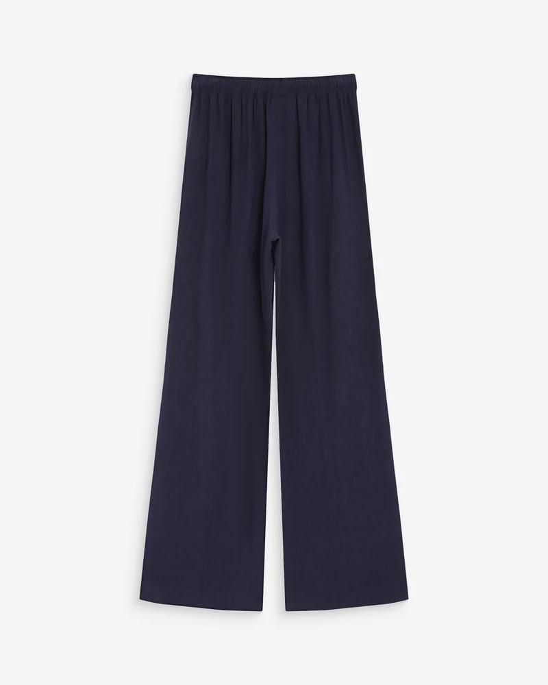 Pantalon large en lin taille haute marine Raven