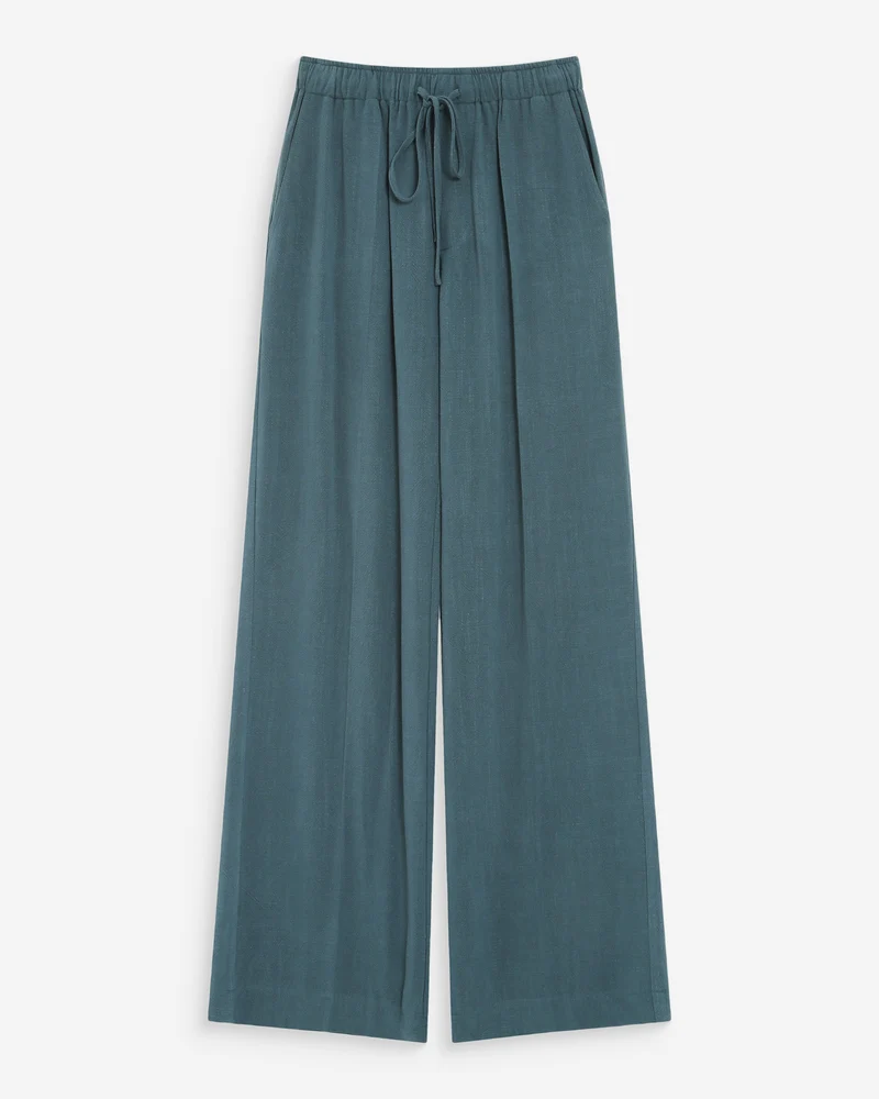 Pantalon large en lin taille haute emeraude Raven