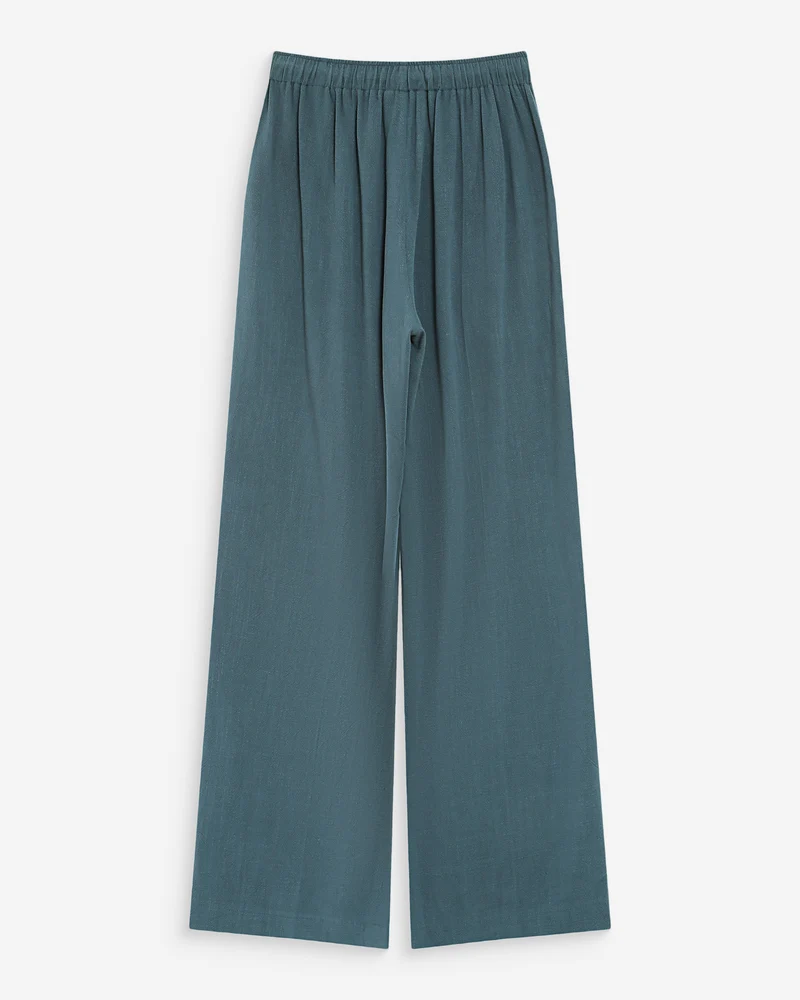 Pantalon large en lin taille haute emeraude Raven