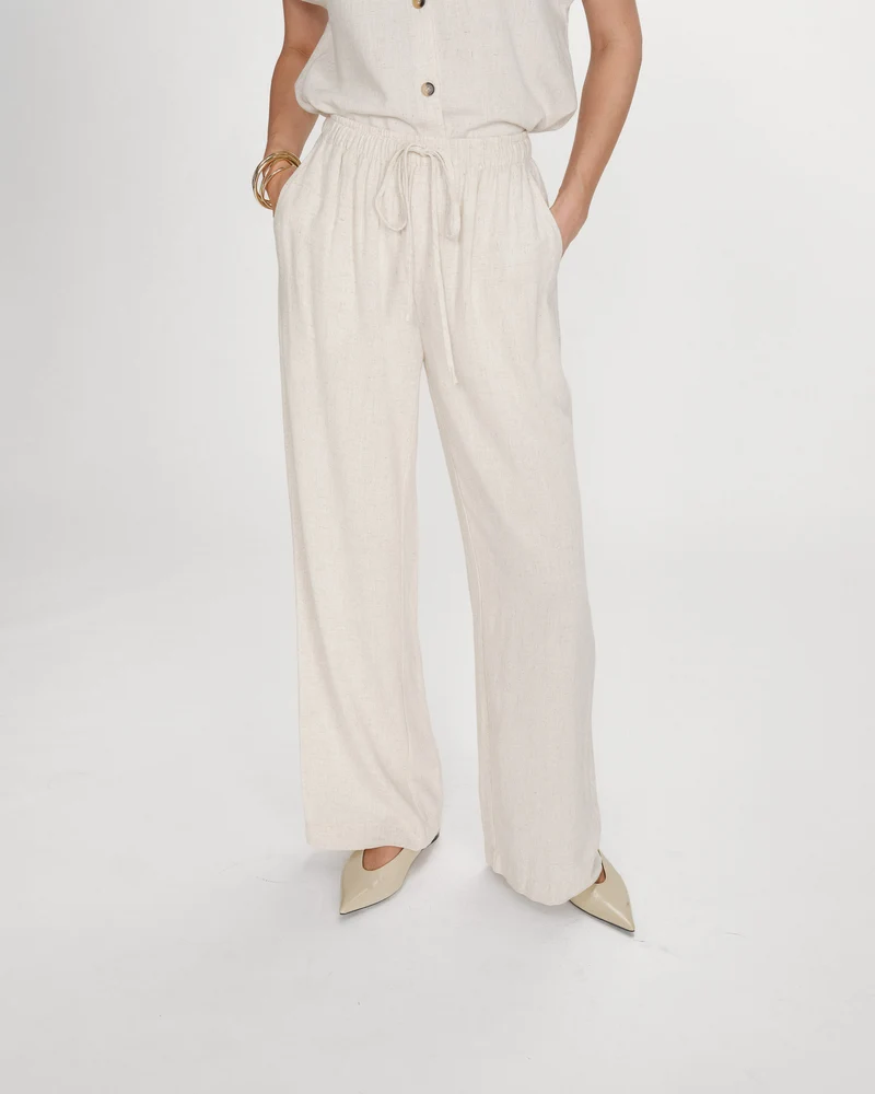 Pantalon large en lin taille haute sable Raven