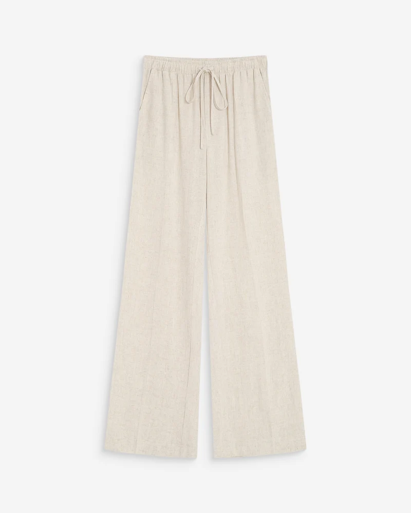 Pantalon large en lin taille haute sable Raven