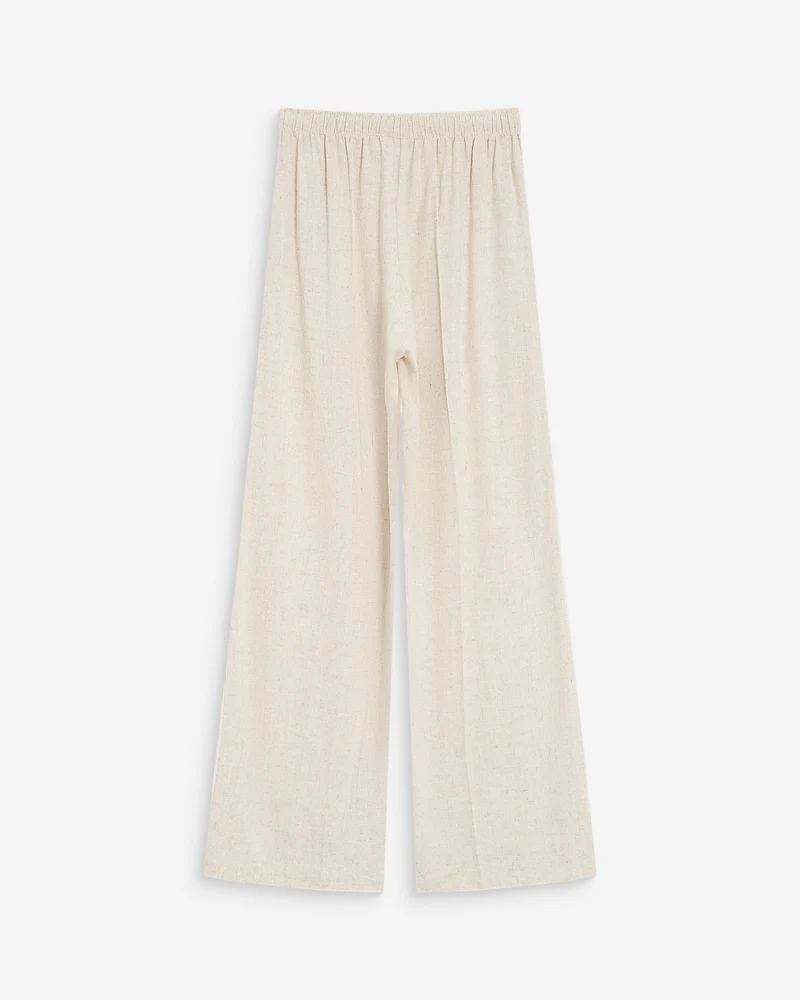 Pantalon large en lin taille haute sable Raven