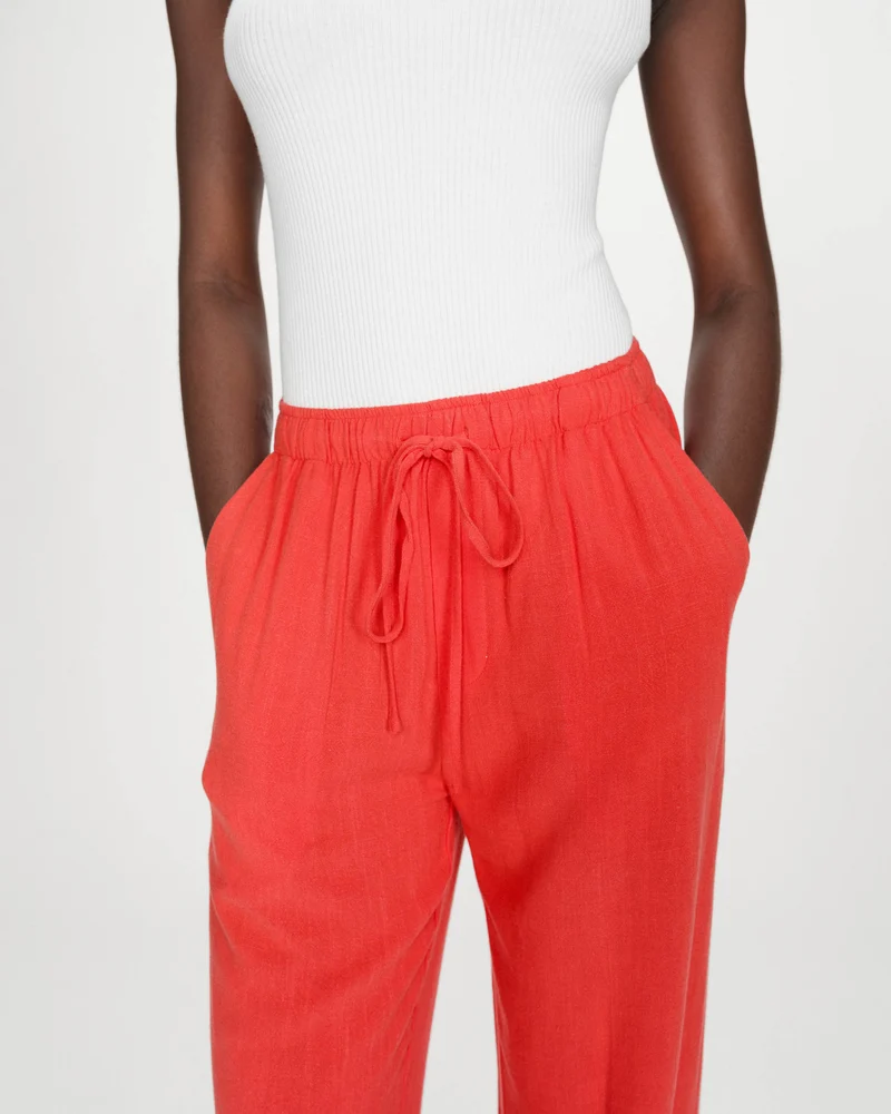 Pantalon large en lin taille haute sanguine Raven